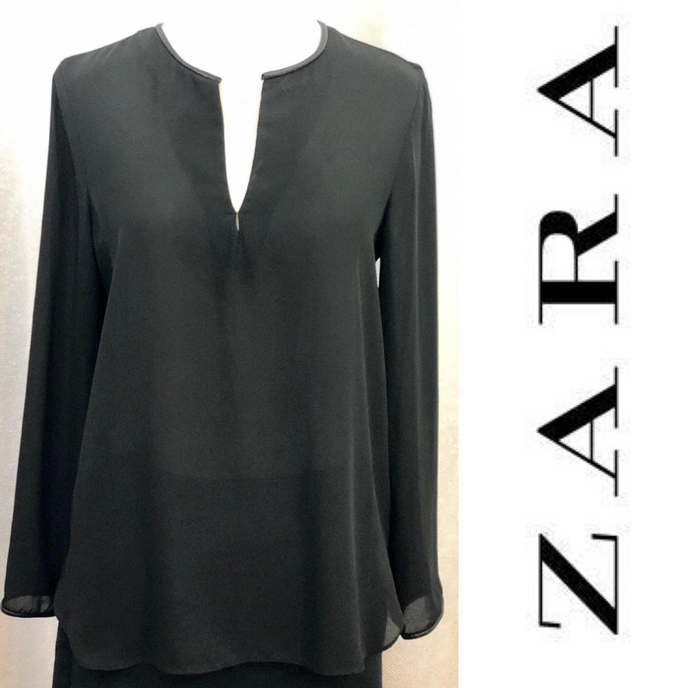 ZARA Black Long Sleeve Sheer Tunic Top